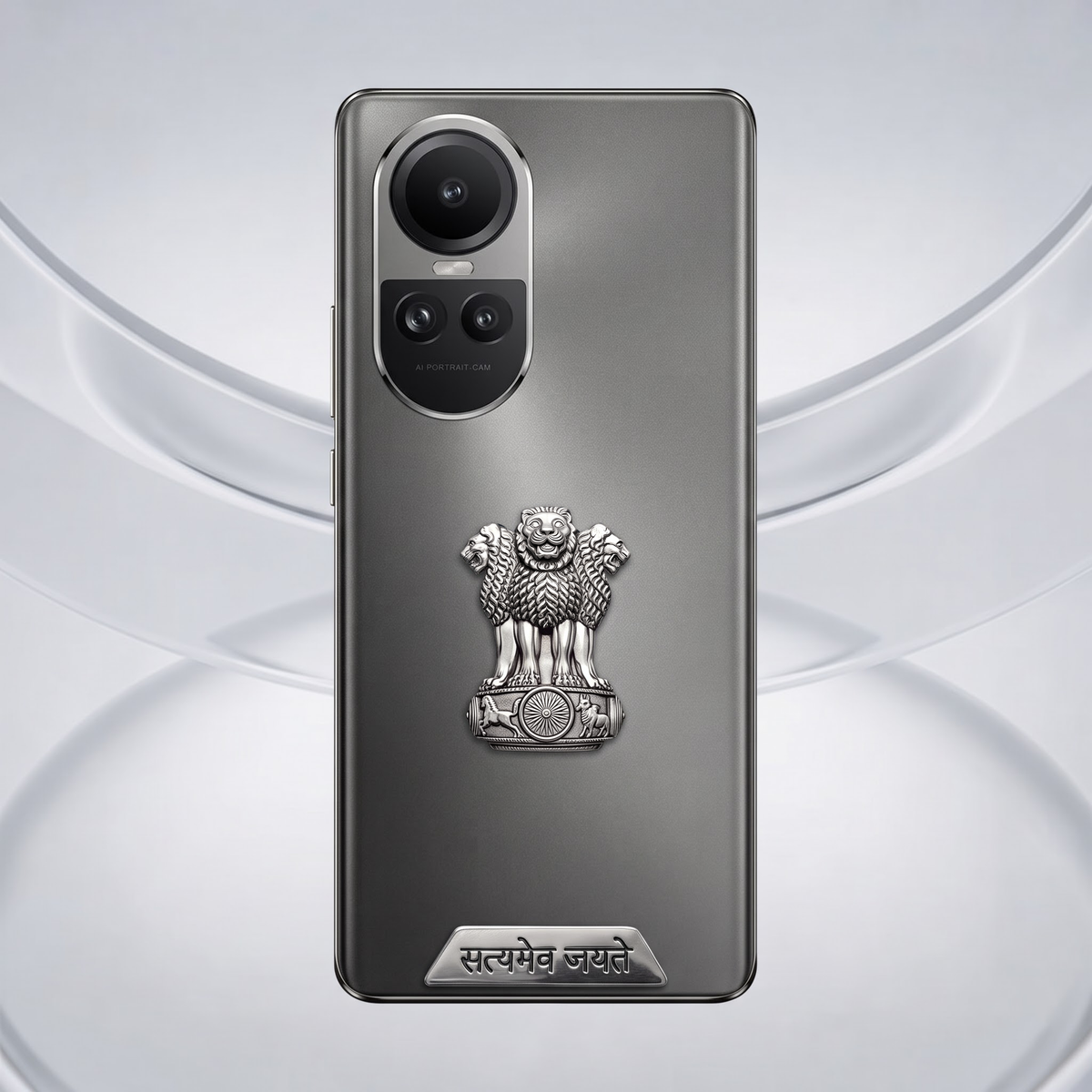 Oppo Reno 10 5G Compatible Satyamev Jayate 3D Metal Emblem 2-in-1 Sticker