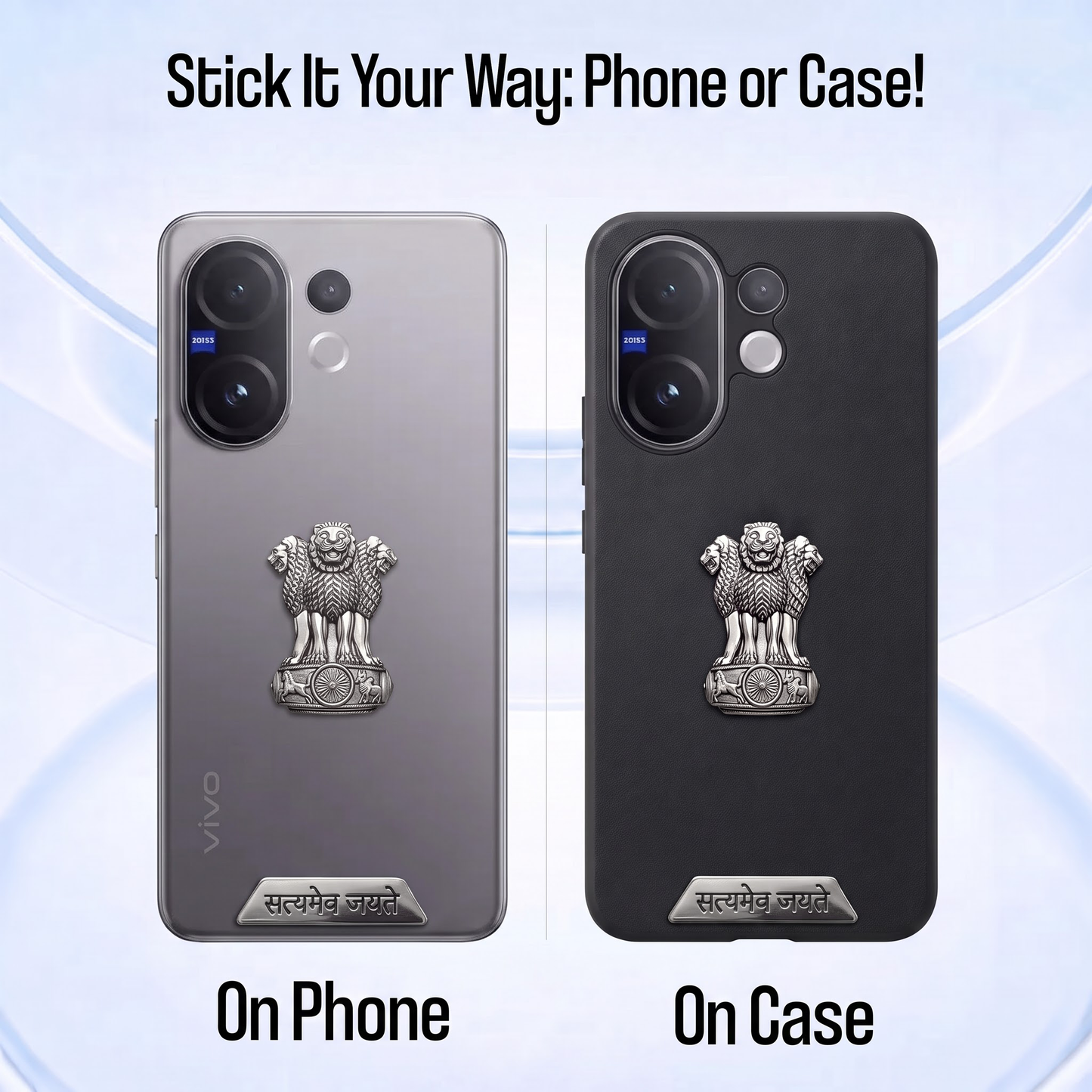 Vivo V60 5G Compatible Satyamev Jayate 3D Metal Emblem 2-in-1 Sticker