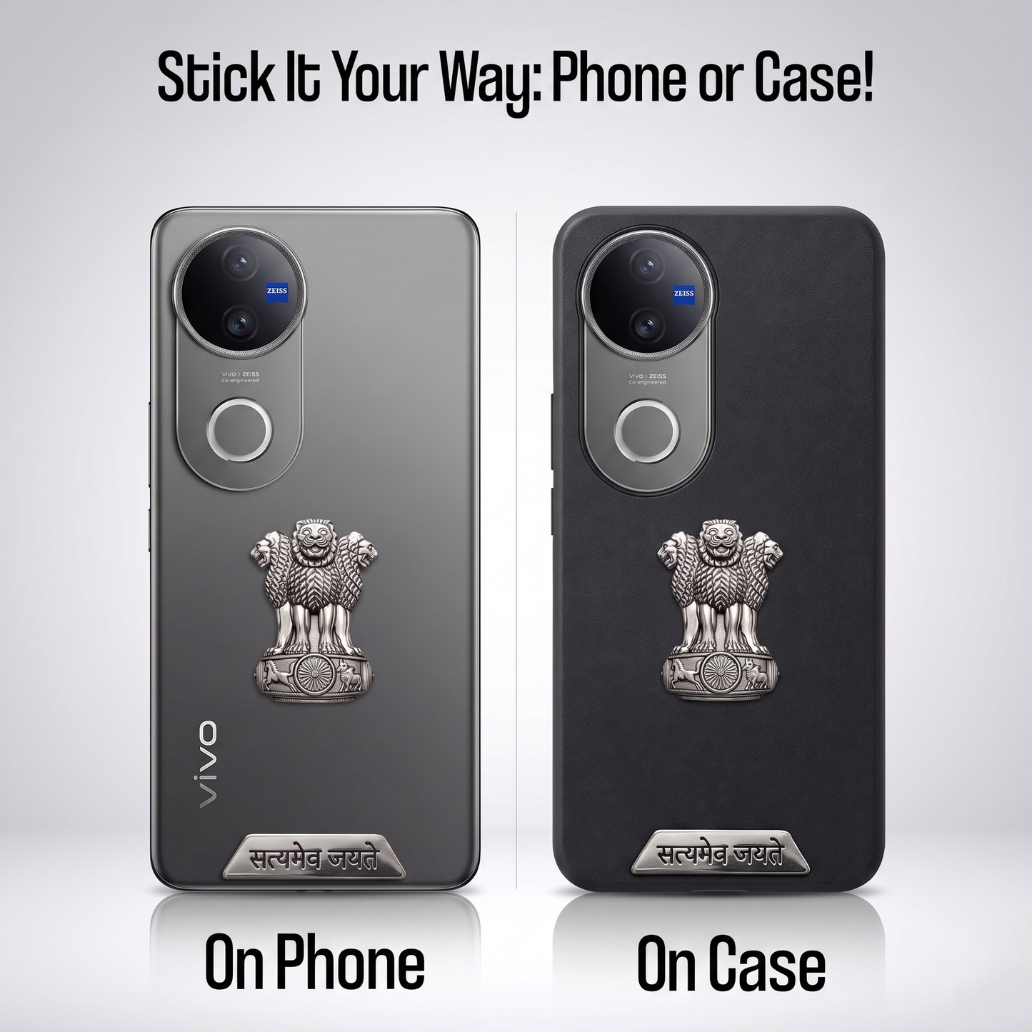 Vivo V50 5G Compatible Satyamev Jayate 3D Metal Emblem 2-in-1 Sticker