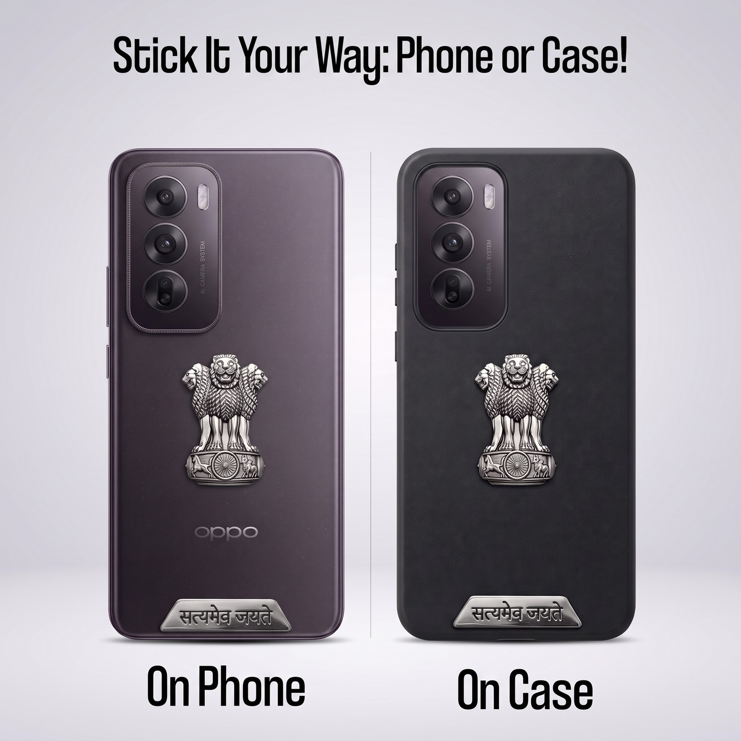 Oppo Reno 12 5G Compatible Satyamev Jayate 3D Metal Emblem 2-in-1 Sticker