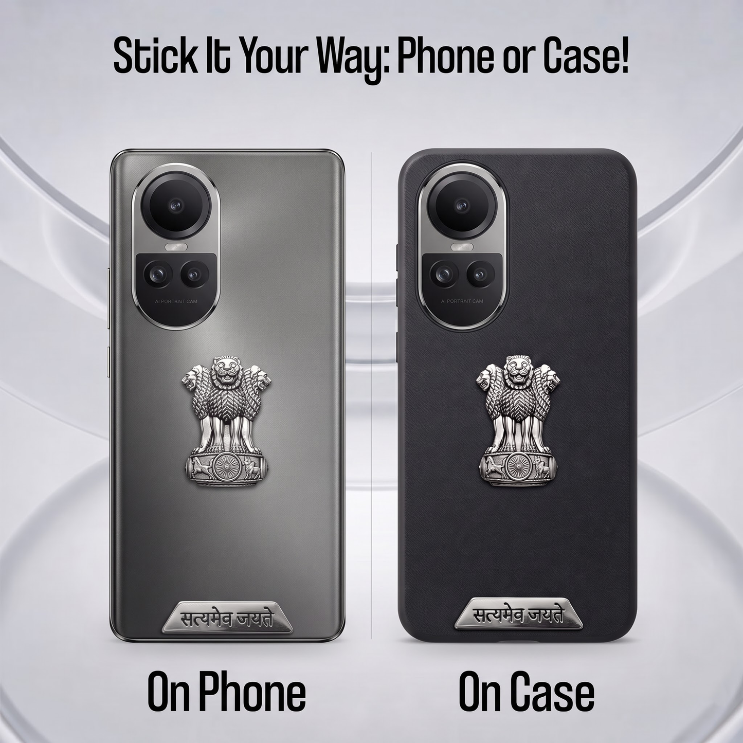 Oppo Reno 10 5G Compatible Satyamev Jayate 3D Metal Emblem 2-in-1 Sticker