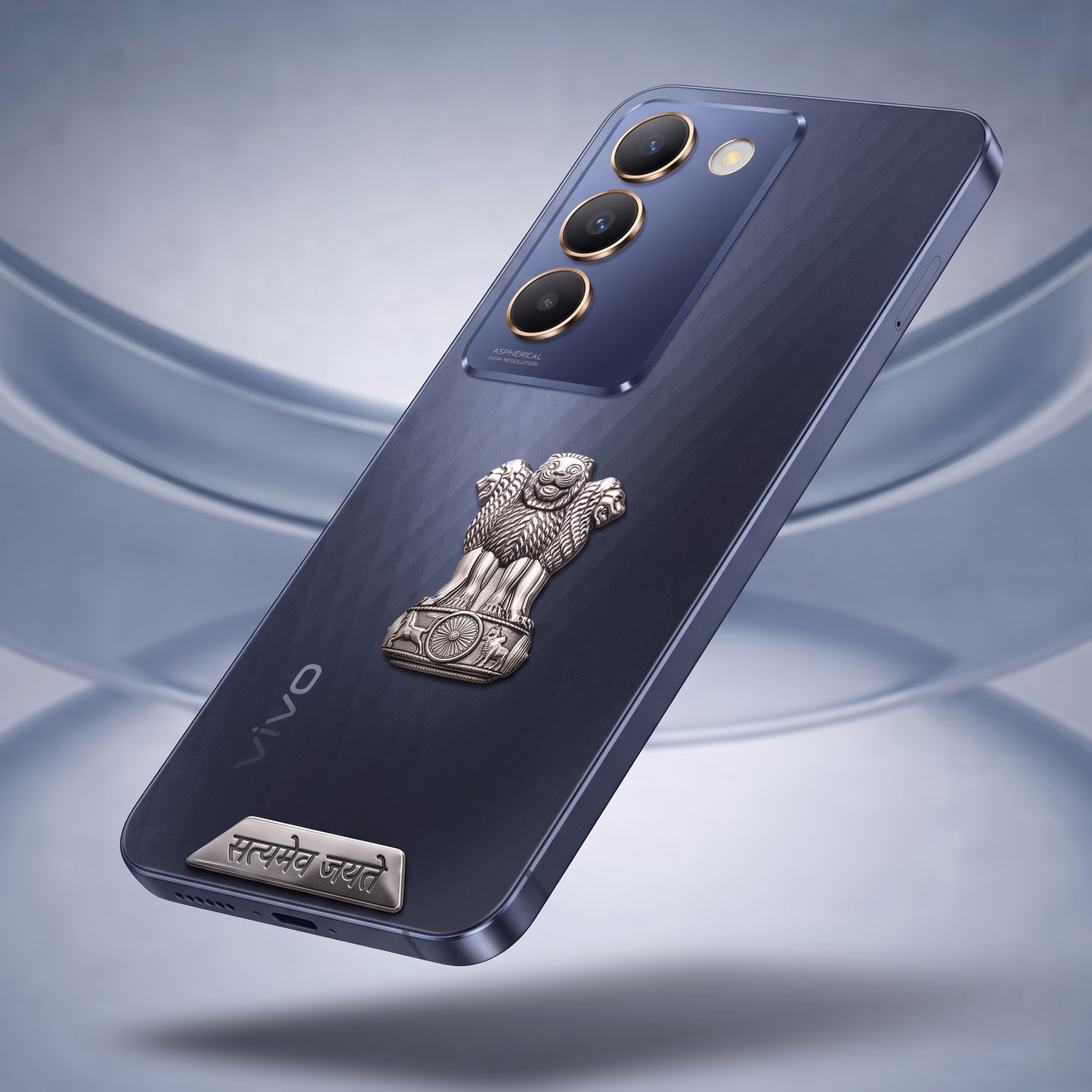 Vivo Y200e 5G Compatible Satyamev Jayate 3D Metal Emblem 2-in-1 Sticker