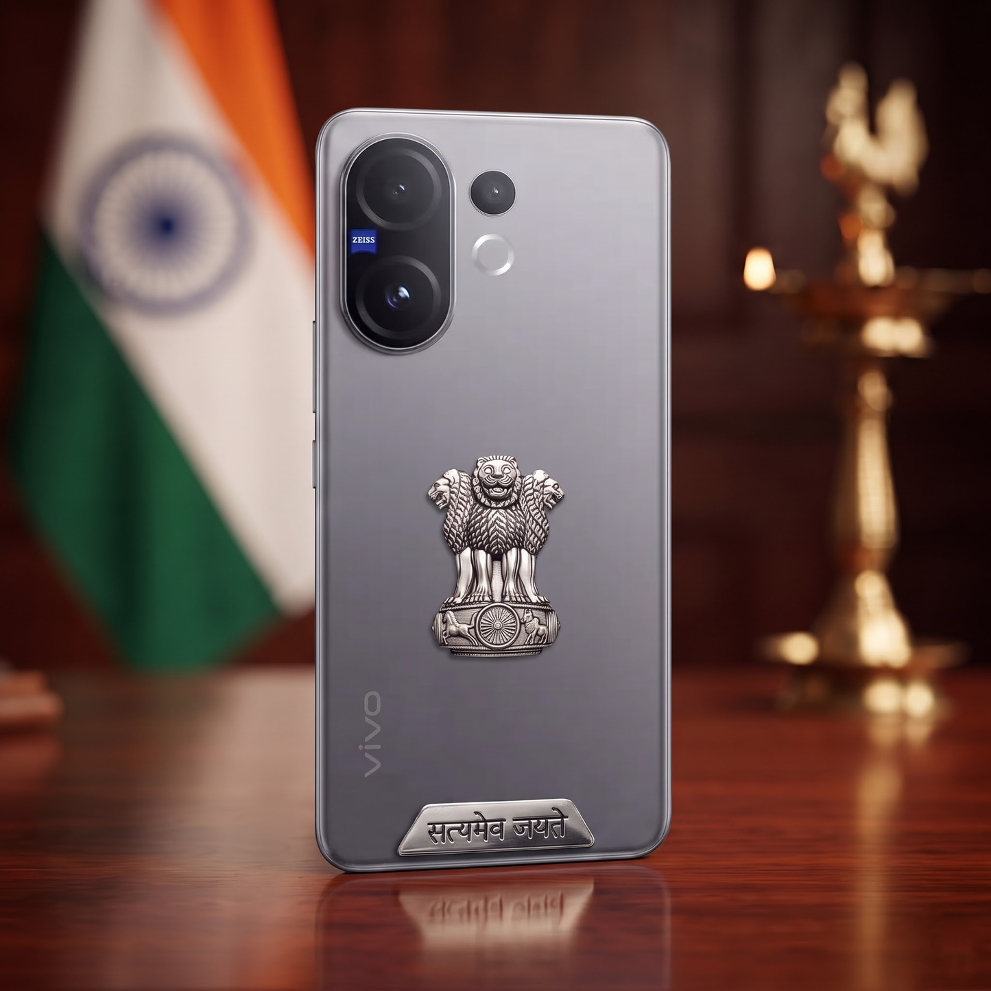 Vivo V60 5G Compatible Satyamev Jayate 3D Metal Emblem 2-in-1 Sticker