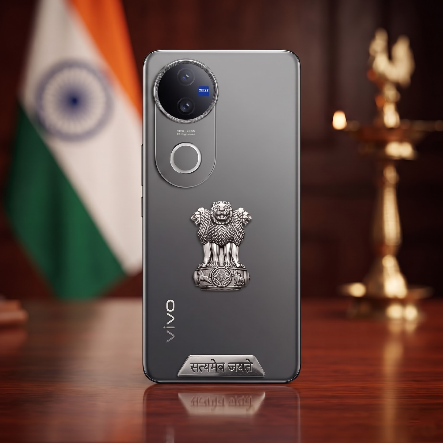 Vivo V50 5G Compatible Satyamev Jayate 3D Metal Emblem 2-in-1 Sticker
