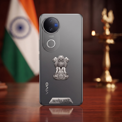 Vivo V50 5G Compatible Satyamev Jayate 3D Metal Emblem 2-in-1 Sticker