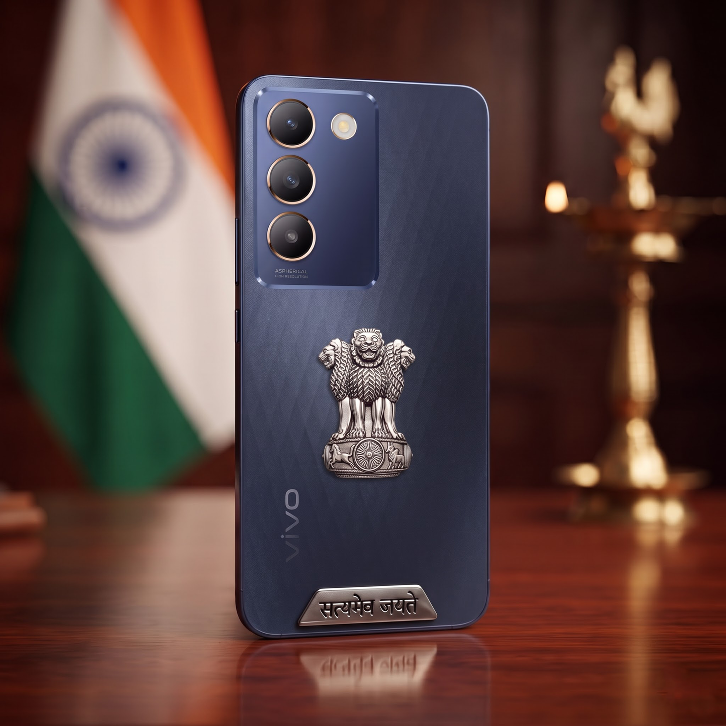 Vivo Y200e 5G Compatible Satyamev Jayate 3D Metal Emblem 2-in-1 Sticker