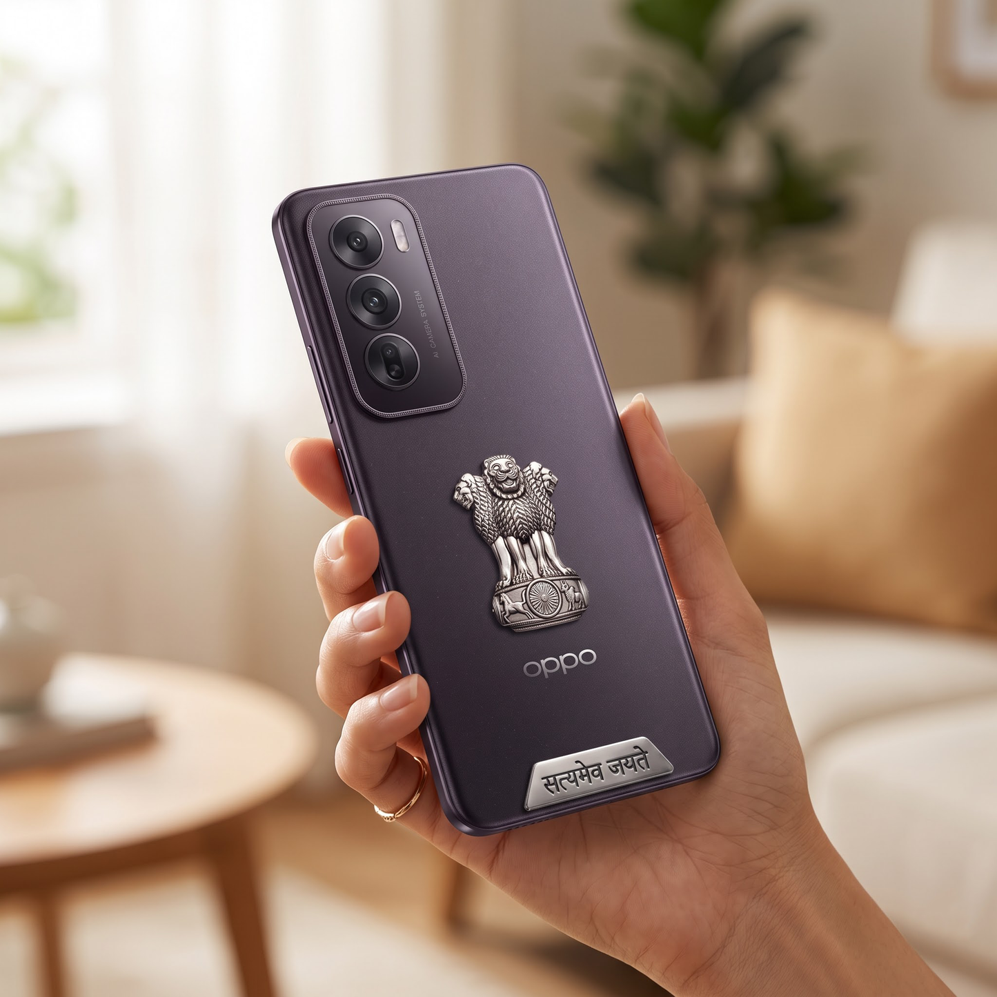 Oppo Reno 12 5G Compatible Satyamev Jayate 3D Metal Emblem 2-in-1 Sticker