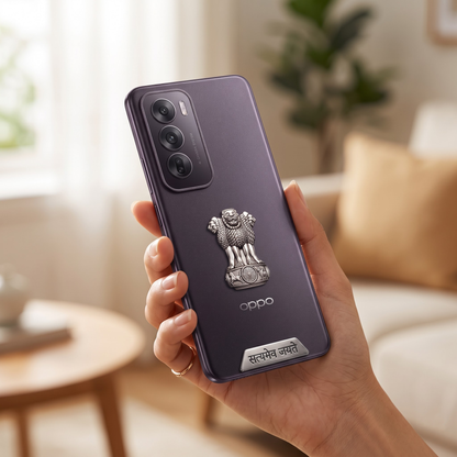 Oppo Reno 12 5G Compatible Satyamev Jayate 3D Metal Emblem 2-in-1 Sticker