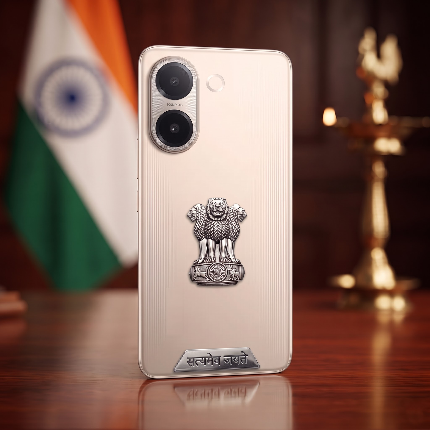 Vivo V60e 5G Compatible Satyamev Jayate 3D Metal Emblem 2-in-1 Sticker