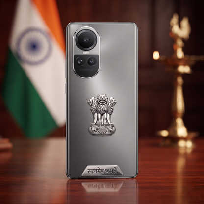 Oppo Reno 10 5G Compatible Satyamev Jayate 3D Metal Emblem 2-in-1 Sticker