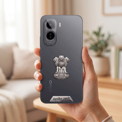 Vivo T5 Pro 5G Compatible Satyamev Jayate 3D Metal Emblem 2-in-1 Sticker
