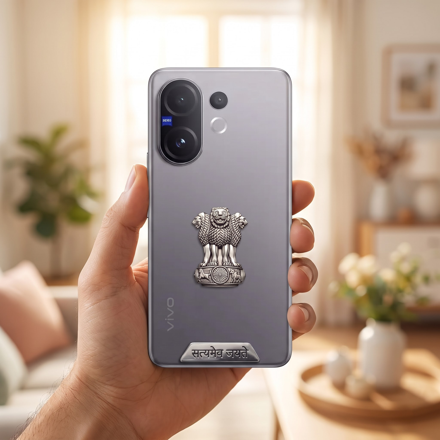 Vivo V60 5G Compatible Satyamev Jayate 3D Metal Emblem 2-in-1 Sticker
