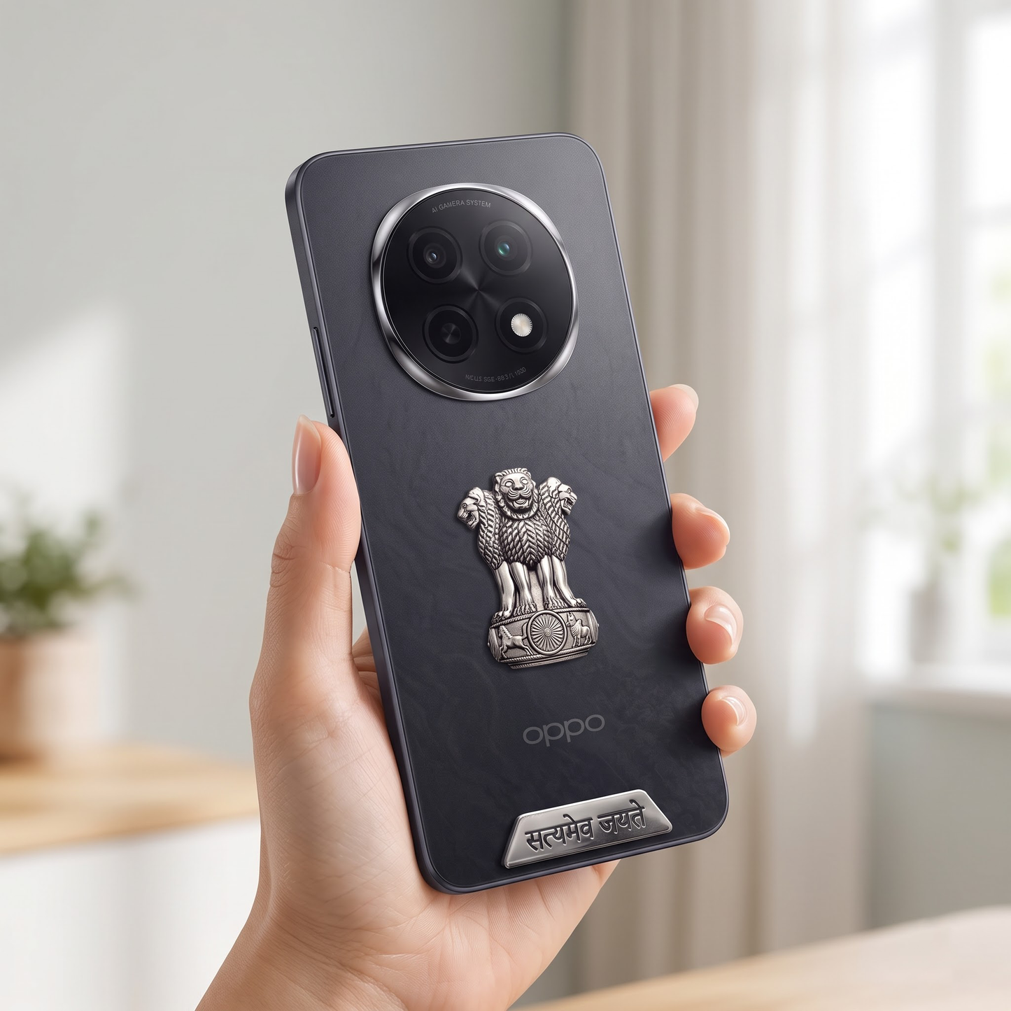 Oppo F29 Pro 5G Compatible Satyamev Jayate 3D Metal Emblem 2-in-1 Sticker