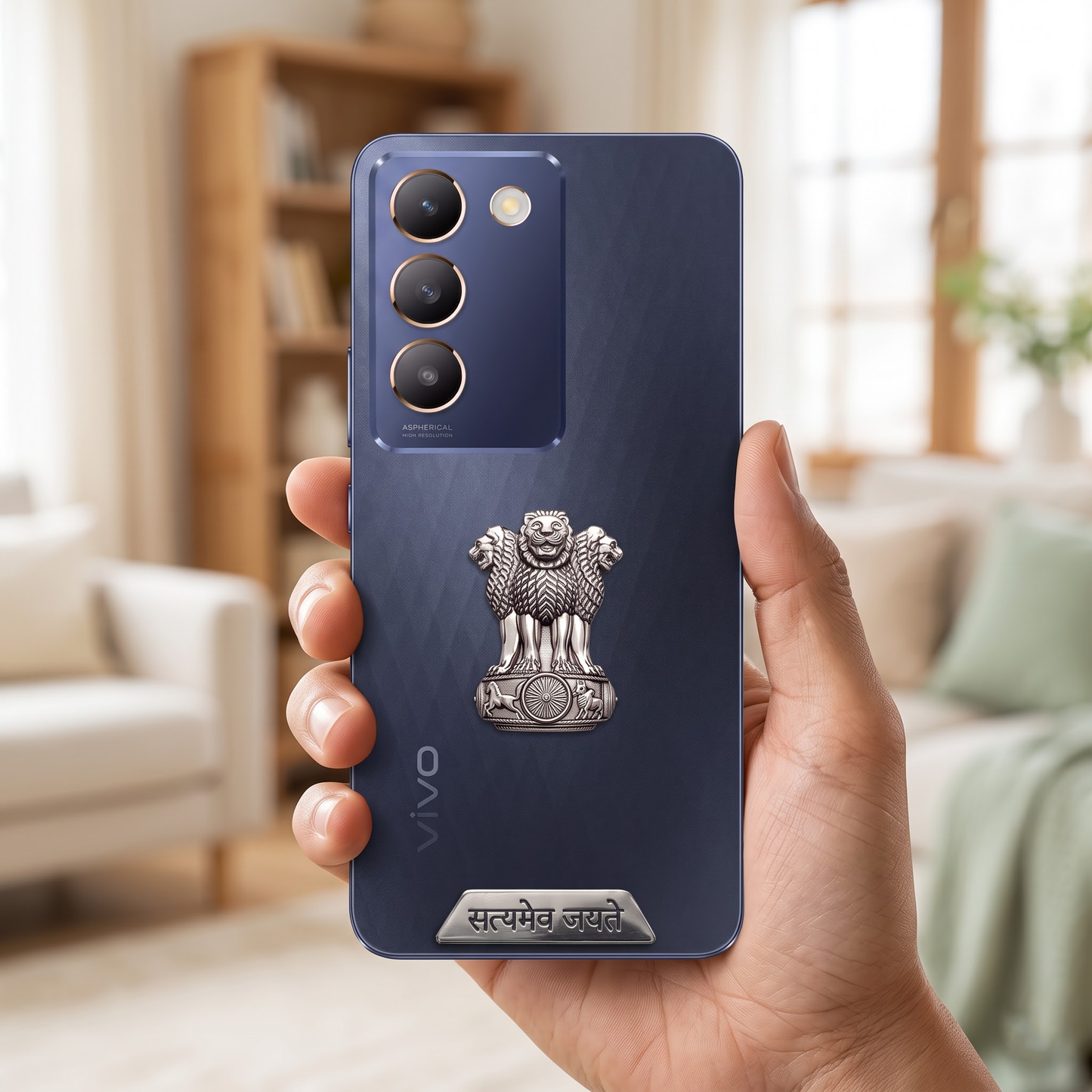 Vivo Y200e 5G Compatible Satyamev Jayate 3D Metal Emblem 2-in-1 Sticker