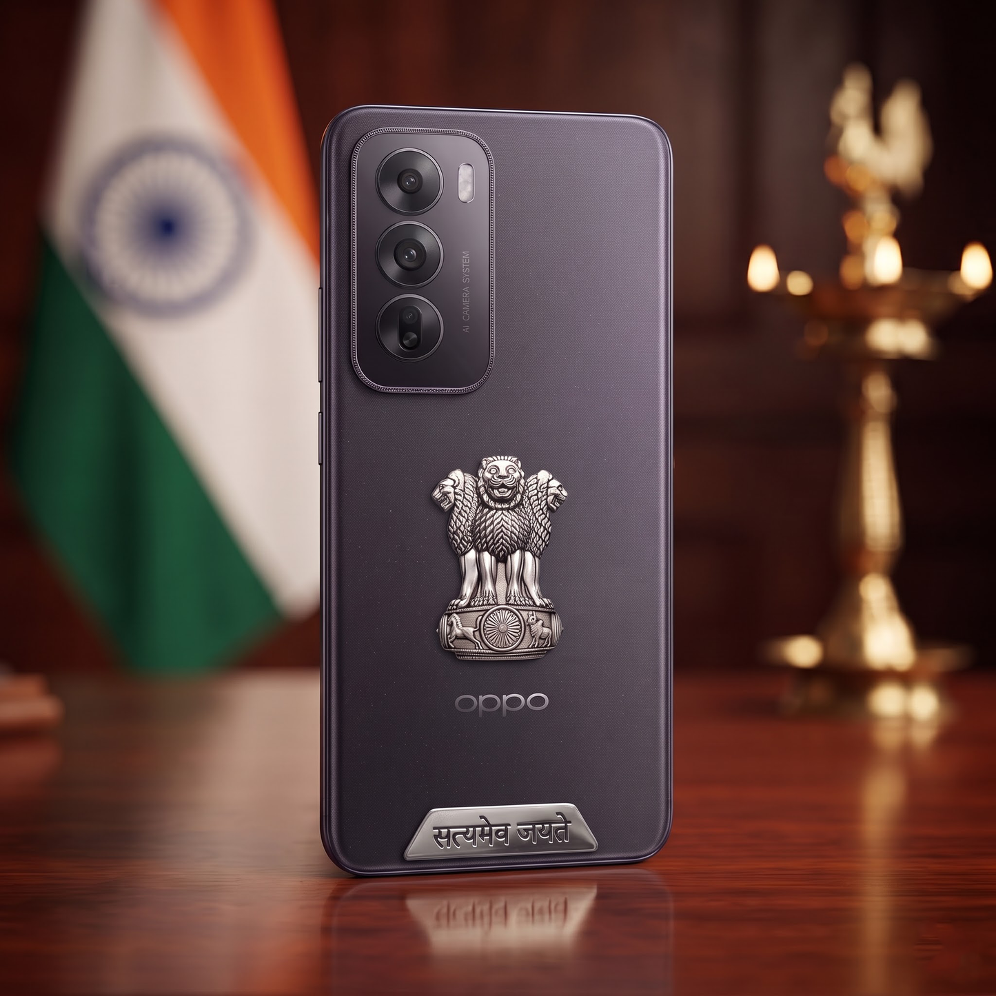 Oppo Reno 12 5G Compatible Satyamev Jayate 3D Metal Emblem 2-in-1 Sticker