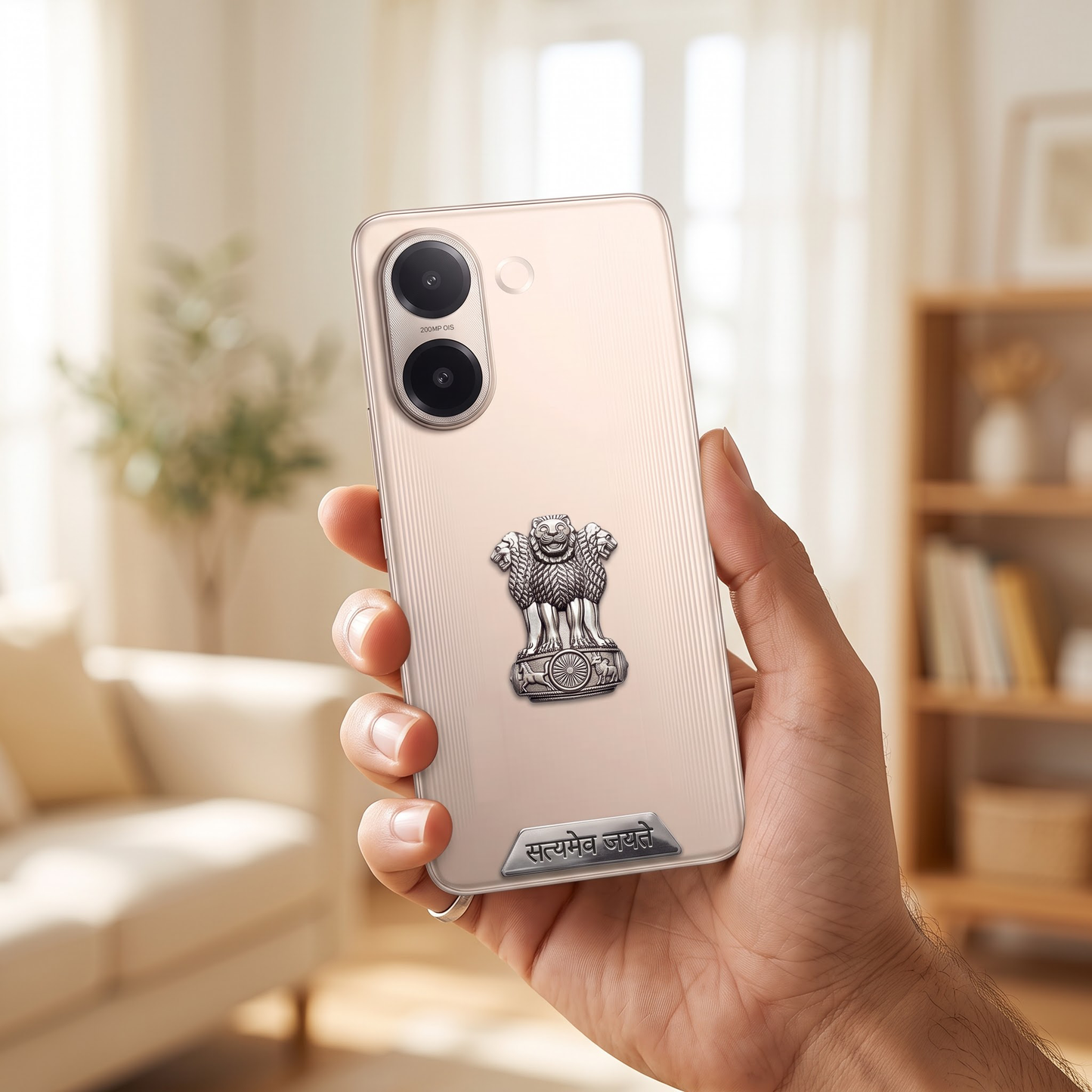 Vivo V60e 5G Compatible Satyamev Jayate 3D Metal Emblem 2-in-1 Sticker