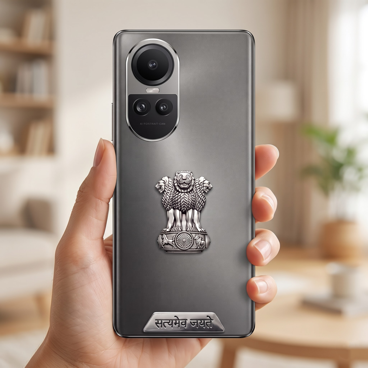 Oppo Reno 10 5G Compatible Satyamev Jayate 3D Metal Emblem 2-in-1 Sticker