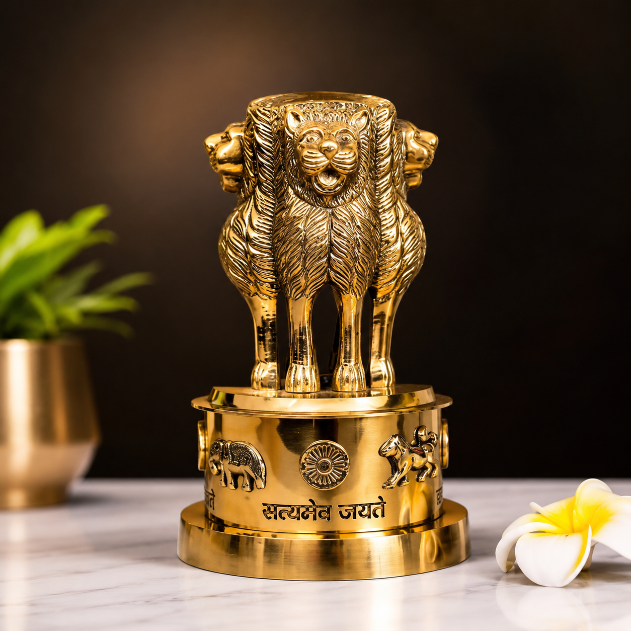 Luxury Brass Ashok Stambh Decorative Statue – Four Lion Capital