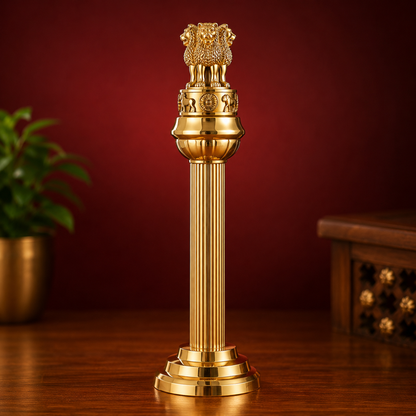 Premium Handcrafted Pure Brass Ashok Stambh Pillar (11 Inch)
