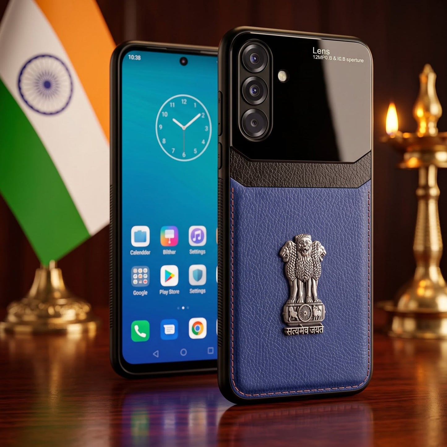 Samsung Galaxy A26 5G Satyamev Jayate 3D Metal Leather Back Case