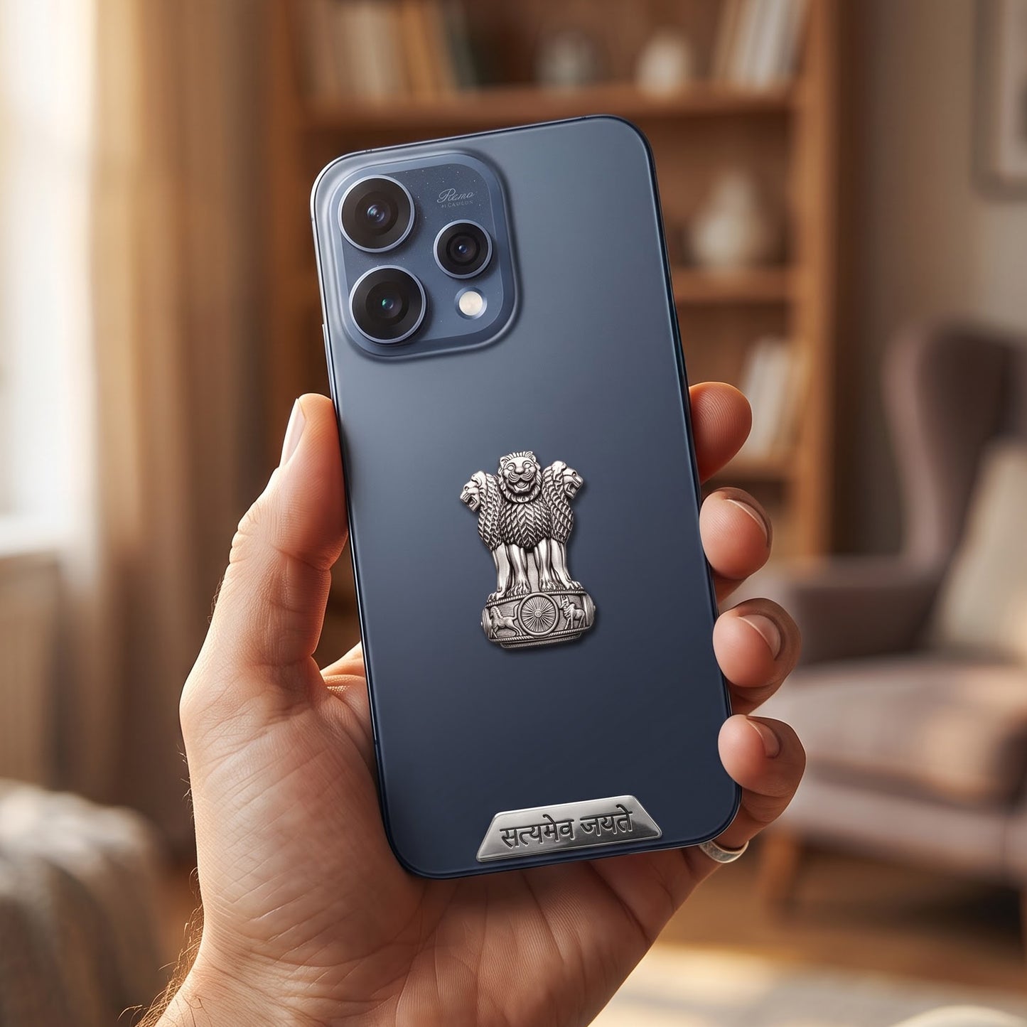 Oppo Reno 15 5G Compatible Satyamev Jayate 3D Metal Emblem 2-in-1 Sticker