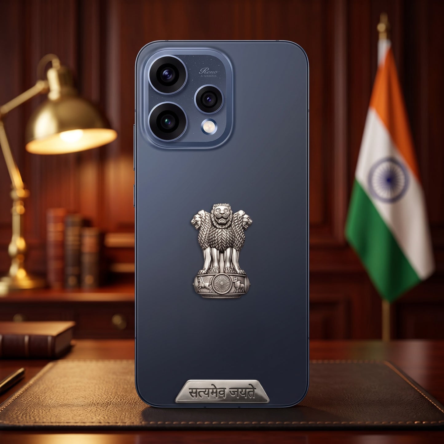 Oppo Reno 15 5G Compatible Satyamev Jayate 3D Metal Emblem 2-in-1 Sticker
