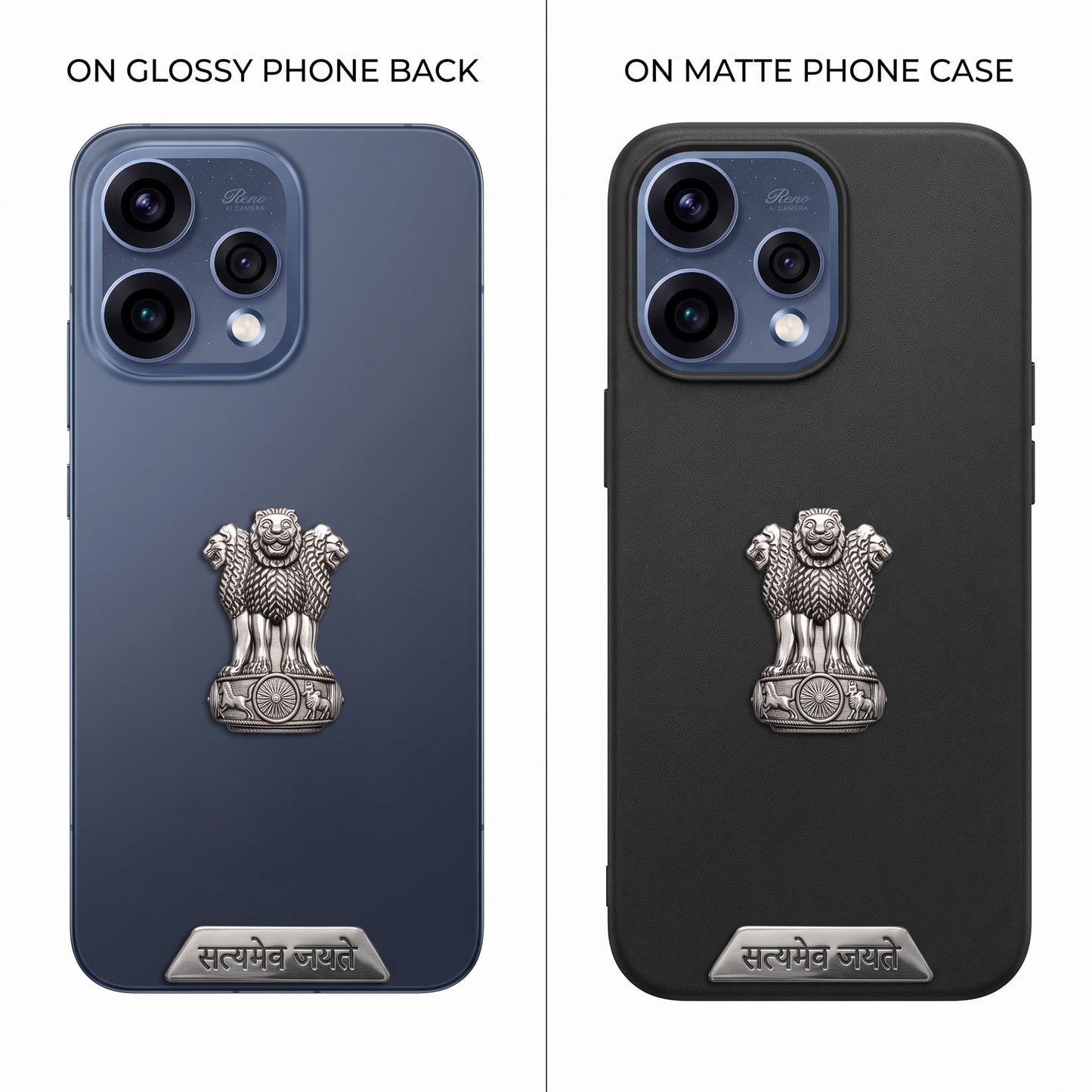 Oppo Reno 15 5G Compatible Satyamev Jayate 3D Metal Emblem 2-in-1 Sticker