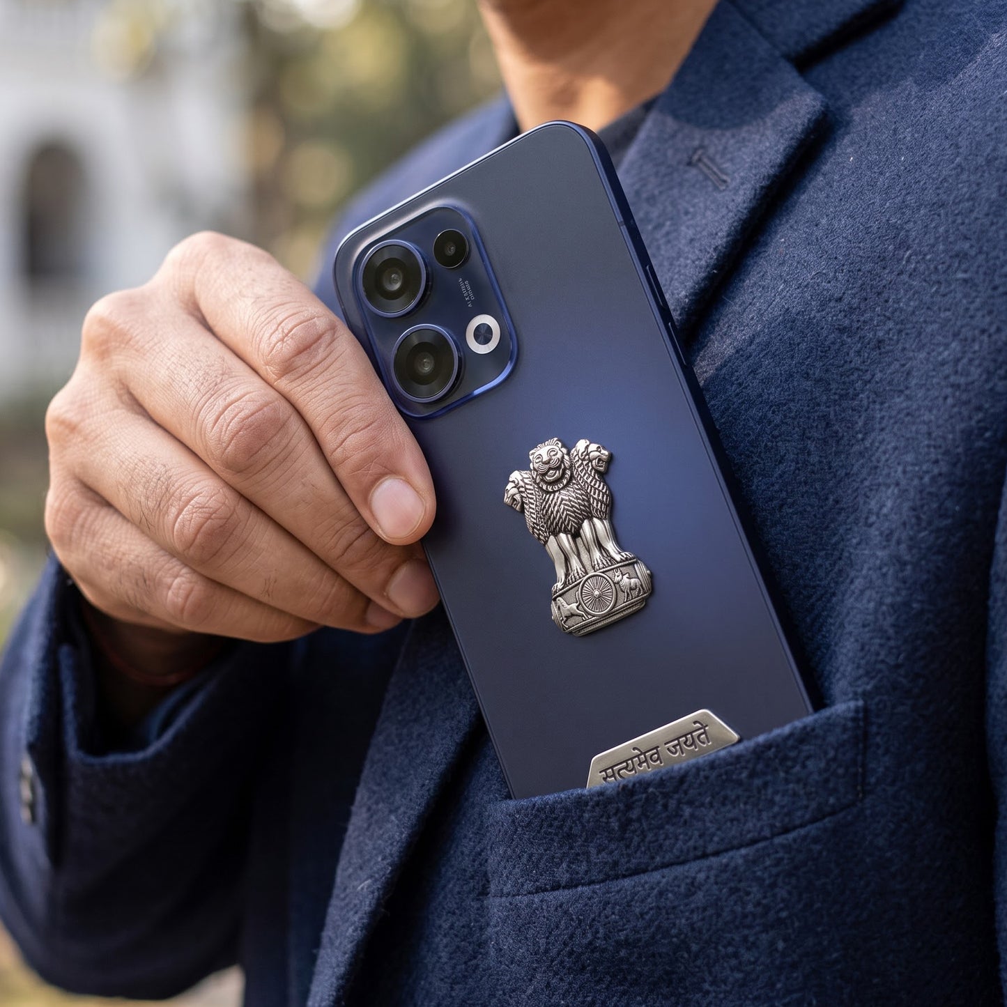Oppo Reno 13 5G Compatible Satyamev Jayate 3D Metal Emblem 2-in-1 Sticker