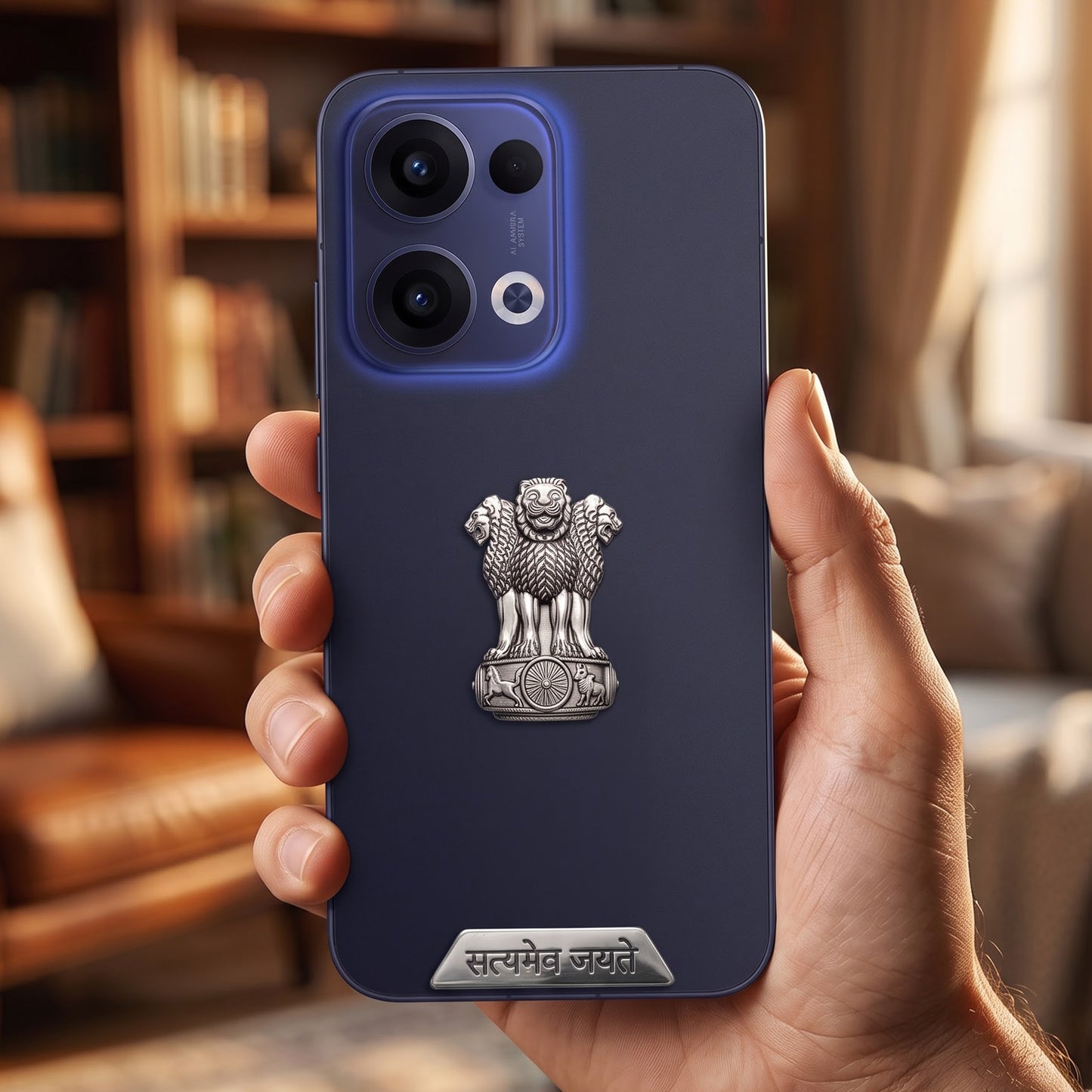 Oppo Reno 13 5G Compatible Satyamev Jayate 3D Metal Emblem 2-in-1 Sticker