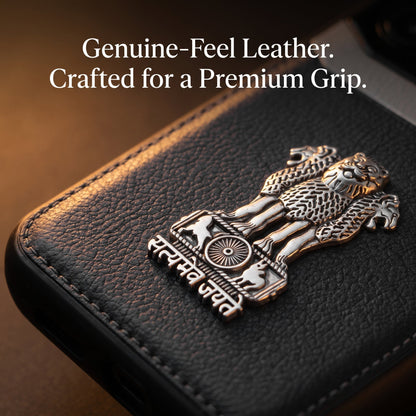 Samsung Galaxy A56 5G Satyamev Jayate 3D Metal Leather Back Case