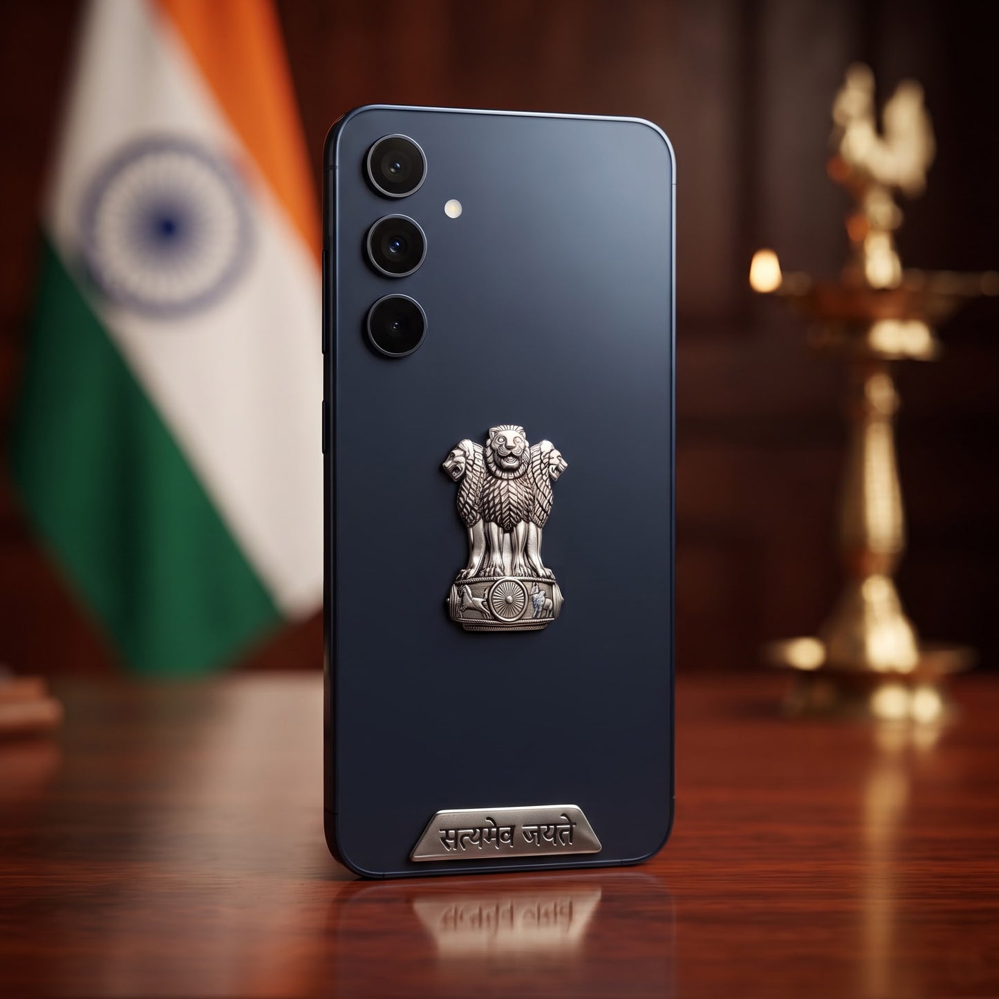 Samsung Galaxy A35 5G Compatible Satyamev Jayate 3D Metal Emblem 2-in-1 Sticker