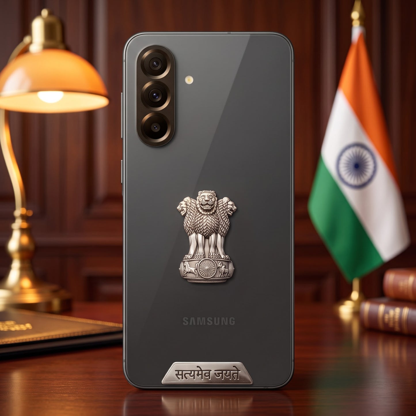 Samsung Galaxy A36 5G Compatible Satyamev Jayate 3D Metal Emblem 2-in-1 Sticker