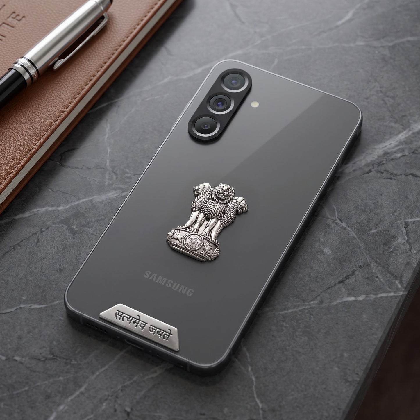 Samsung Galaxy A36 5G Compatible Satyamev Jayate 3D Metal Emblem 2-in-1 Sticker