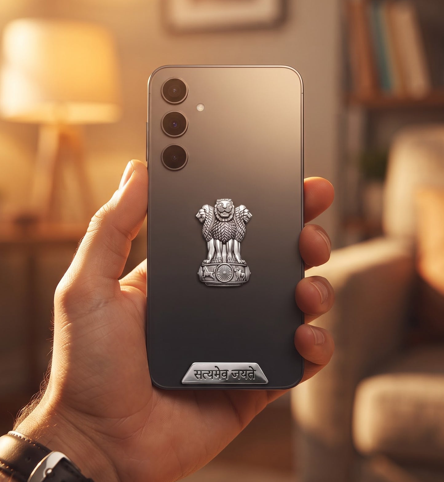Samsung Galaxy A35 5G Compatible Satyamev Jayate 3D Metal Emblem 2-in-1 Sticker