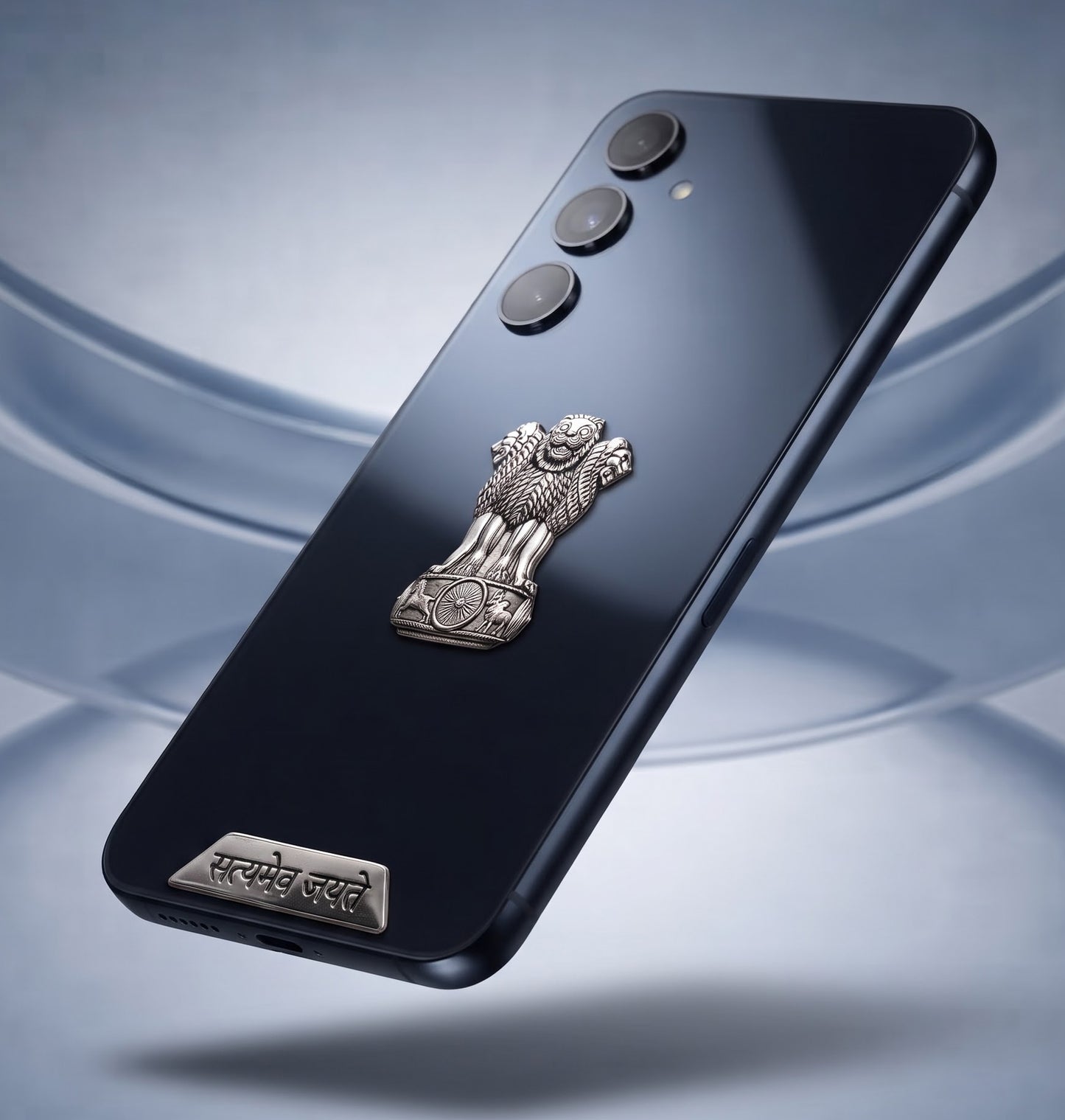 Samsung Galaxy A35 5G Compatible Satyamev Jayate 3D Metal Emblem 2-in-1 Sticker