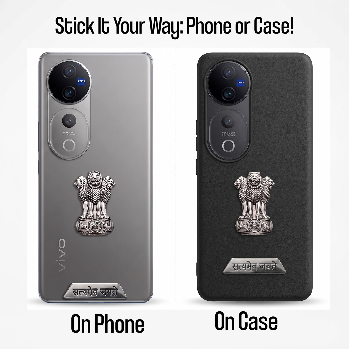 Vivo V40 Pro 5G Compatible Satyamev Jayate 3D Metal Emblem 2-in-1 Sticker