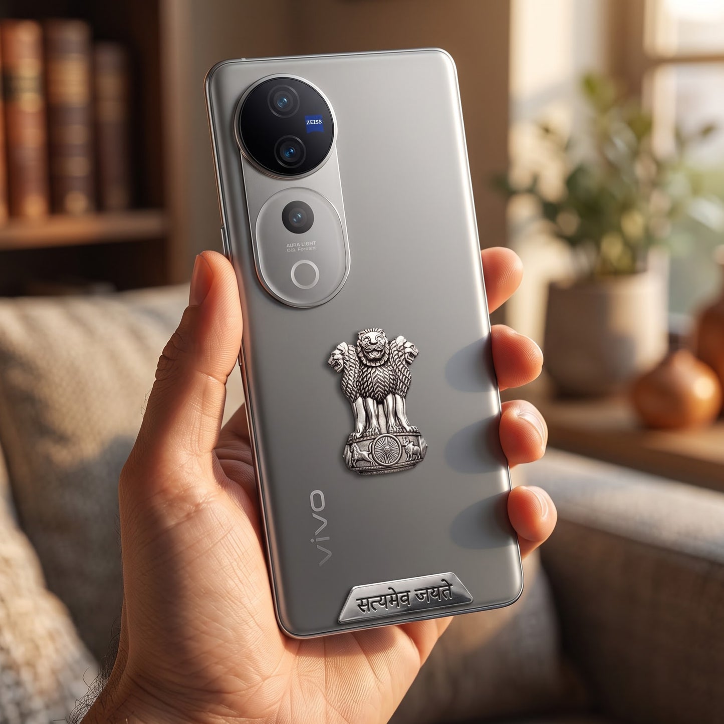 Vivo V40 Pro 5G Compatible Satyamev Jayate 3D Metal Emblem 2-in-1 Sticker