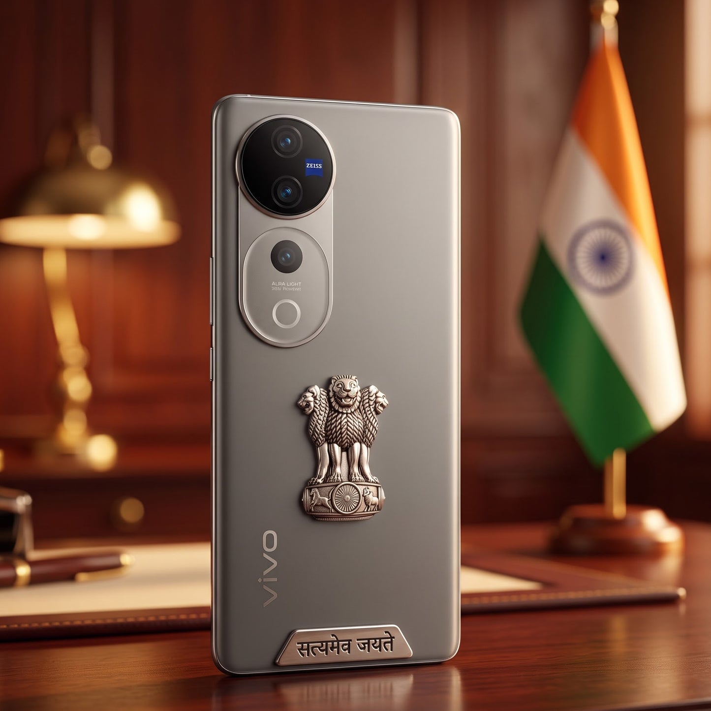 Vivo V40 Pro 5G Compatible Satyamev Jayate 3D Metal Emblem 2-in-1 Sticker