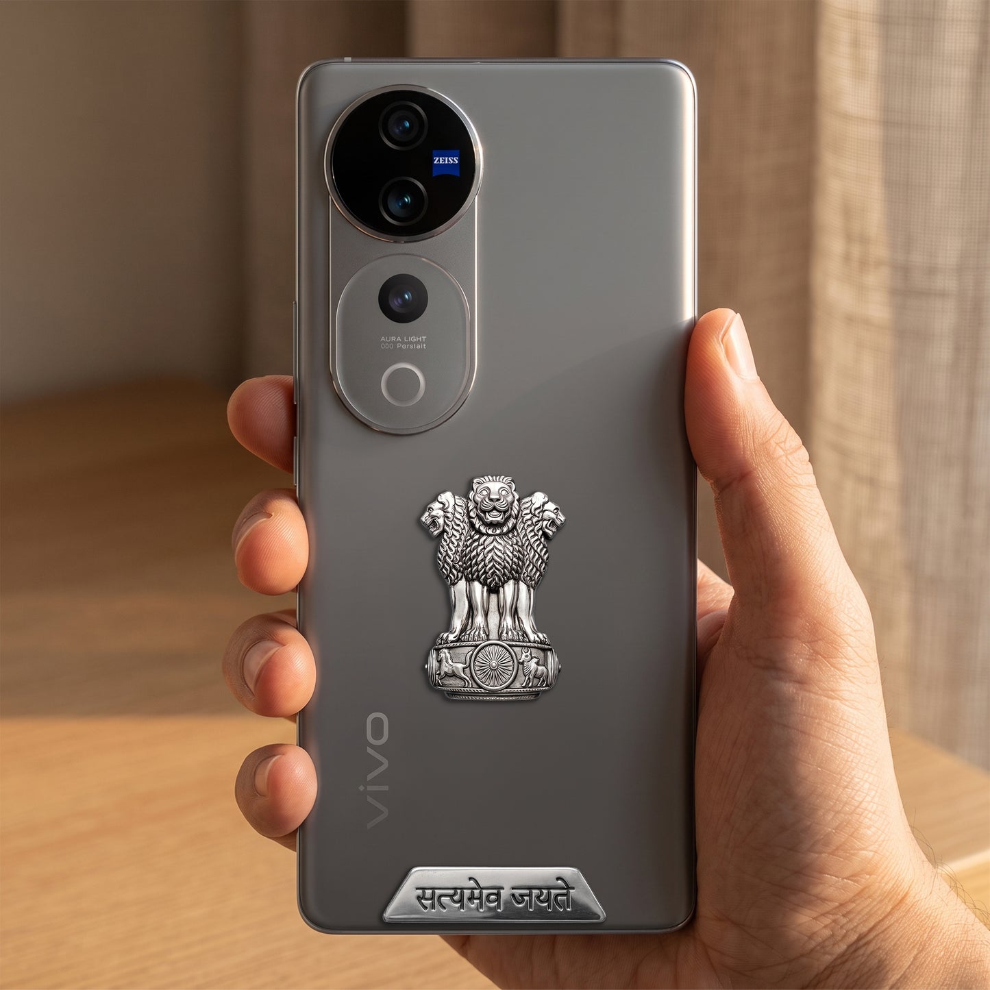 Vivo V40 Pro 5G Compatible Satyamev Jayate 3D Metal Emblem 2-in-1 Sticker