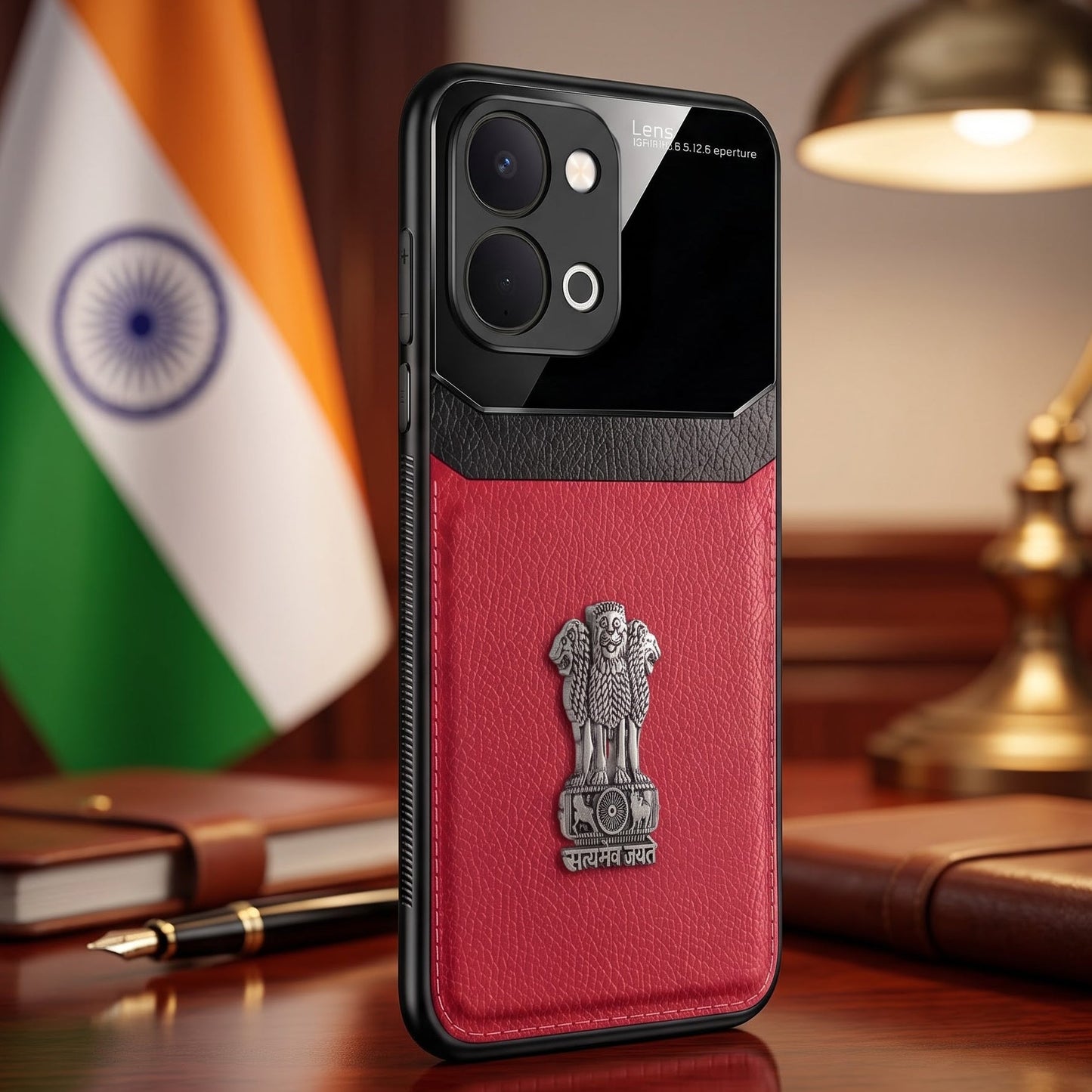 Vivo T5X 5G Satyamev Jayate 3D Metal Leather Back Case