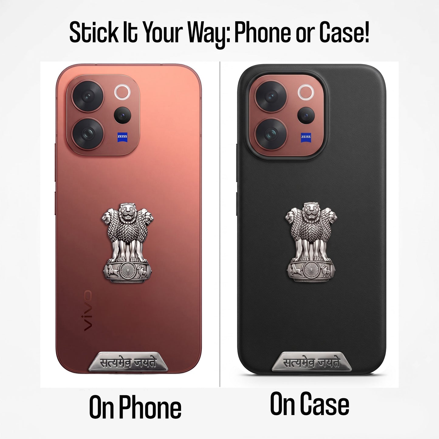 Vivo V70 5G Compatible Satyamev Jayate 3D Metal Emblem 2-in-1 Sticker