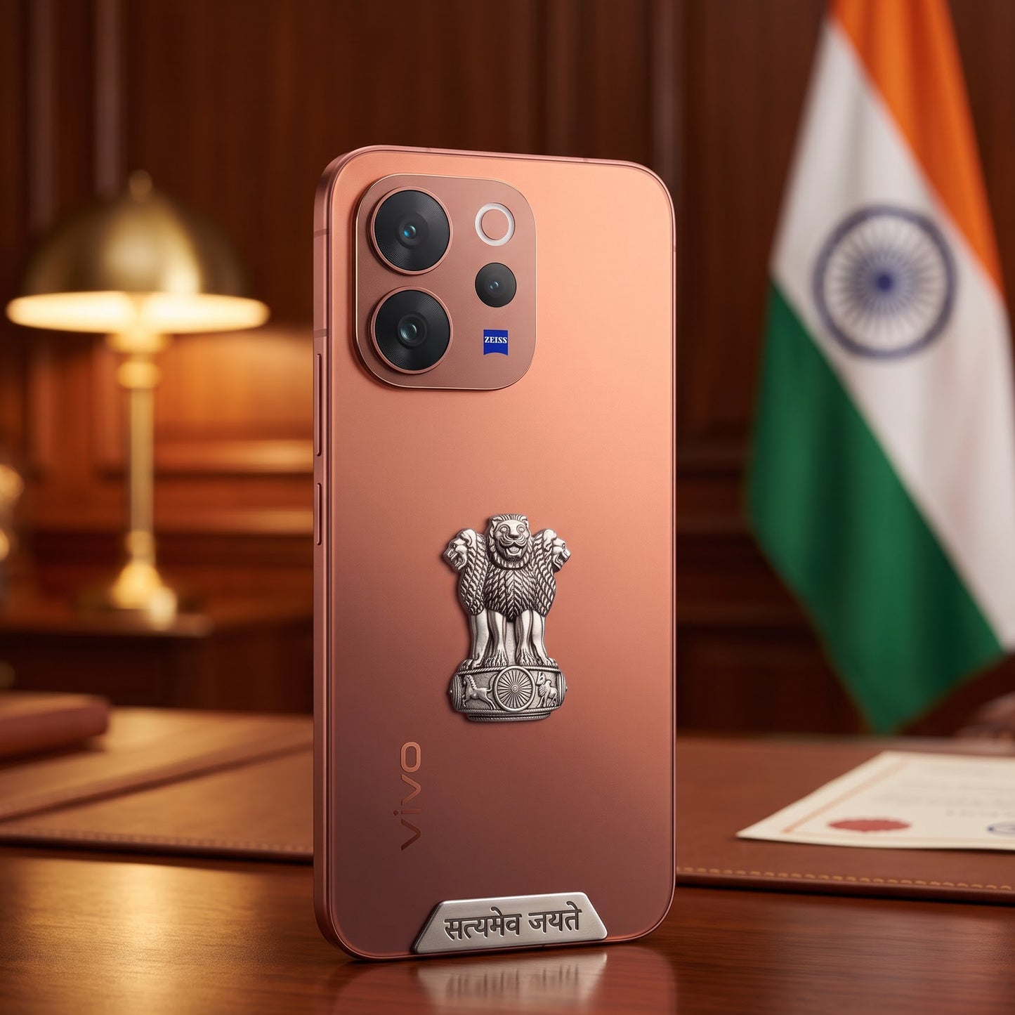 Vivo V70 5G Compatible Satyamev Jayate 3D Metal Emblem 2-in-1 Sticker