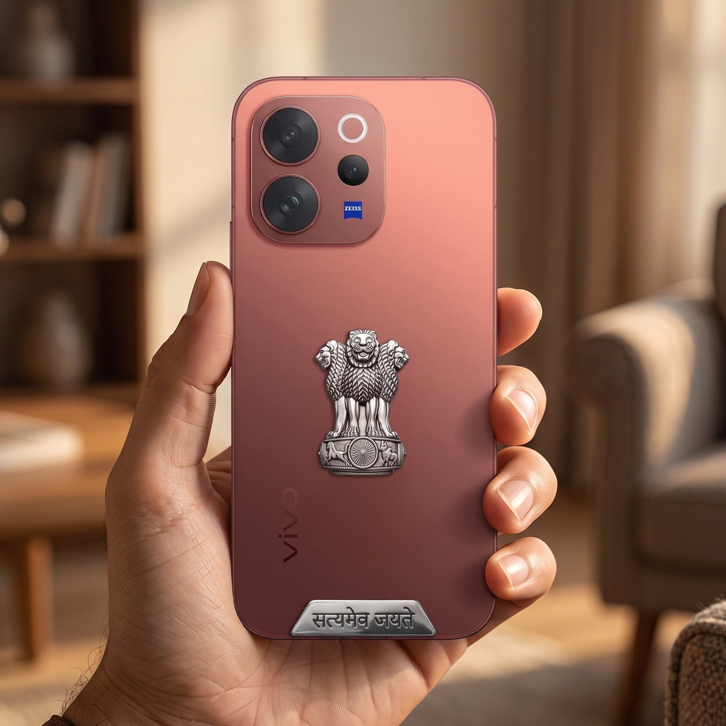 Vivo V70 5G Compatible Satyamev Jayate 3D Metal Emblem 2-in-1 Sticker