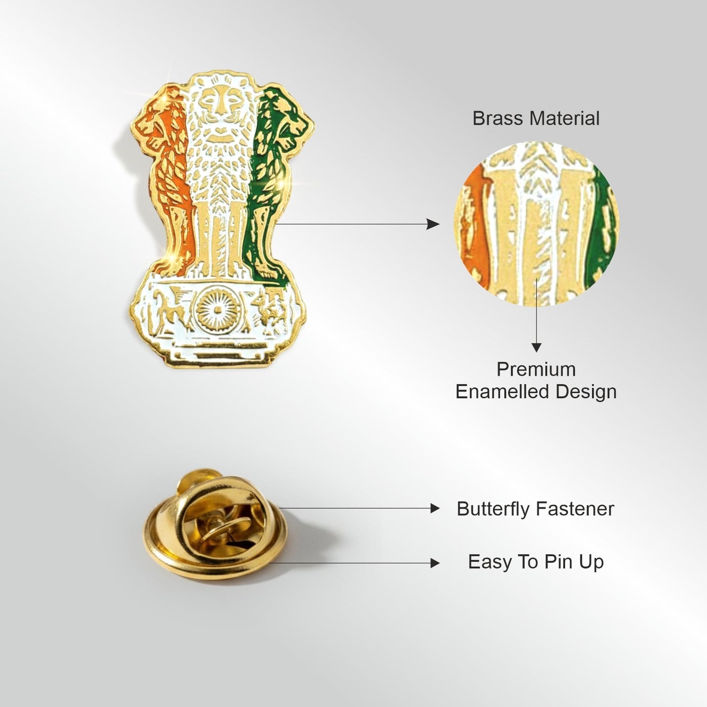 Ashoka Lion Capital Premium Enamel Metal Badge