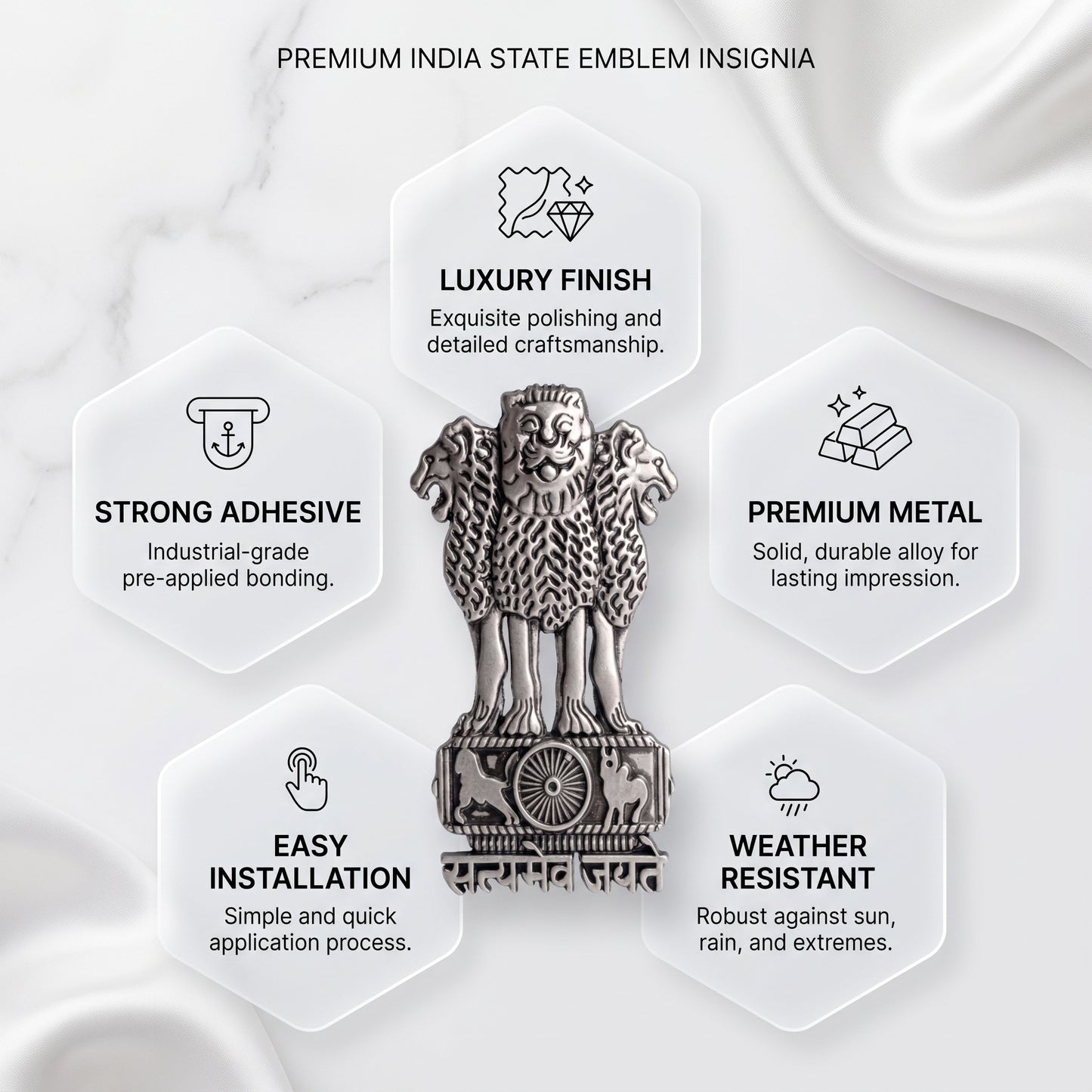 Vivo Y58 5G Compatible Satyamev Jayate 3D Metal Emblem Sticker
